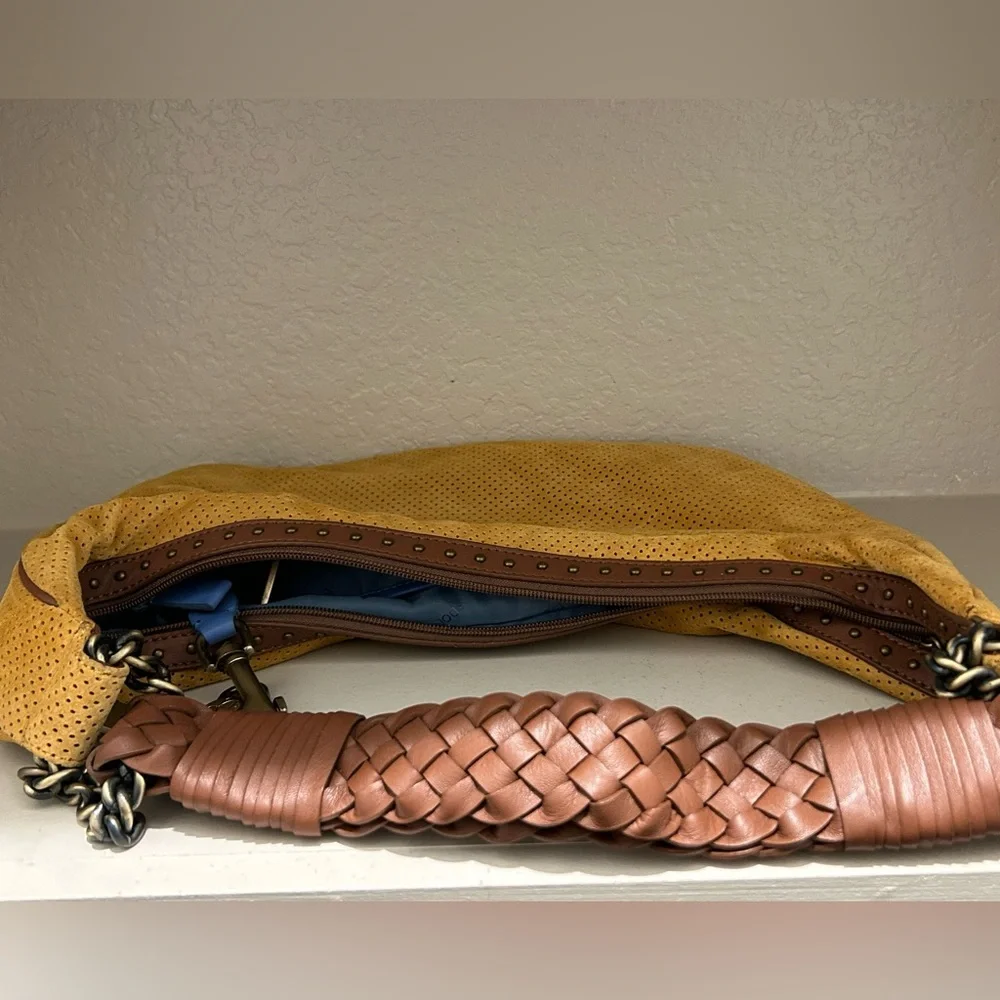 Donald J. Pliner Yellow Suede Perforated Hobo Bag